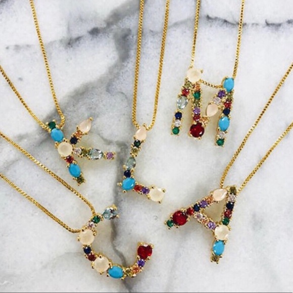 Multi-colored CZ & Stone Initial Necklaces-Boutique - Picture 3 of 16